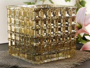 3 of 4: Gold Mercury Glass Cube Vase 6in