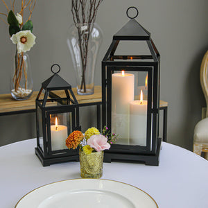 6 of 7: Richland Black Contemporary Metal Lantern with Clear Glasses - Large