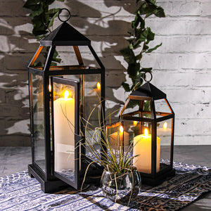 7 of 8: Richland Black Contemporary Metal Lantern with Clear Glasses - Small