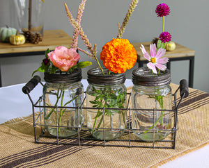 2 of 3: Wire Basket with 3 Glass Mason Jars with Frog Lids