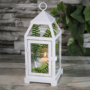 5 of 8: Richland White Contemporary Metal Lantern with Clear Glasses - Small