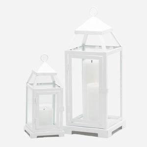5 of 6: Richland White Contemporary Metal Lantern with Clear Glasses - Large