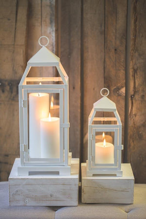 8 of 8: richland white contemporary metal lantern with clear glasses small