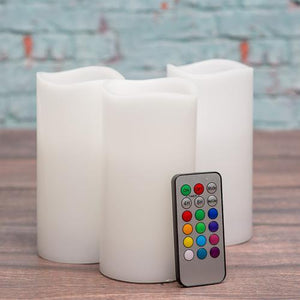 1 of 2: Richland Flameless LED Remote Control Wavy Top Pillar Candle White 3"x6" Set of 3