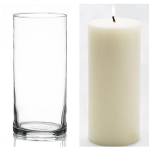 16 of 16: Richland Pillar Candle 6" & Eastland Cylinder Holder 7.5" inch Set of 12 (Choose your Colo