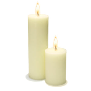 2 of 6: Richland Pillar Candles 2" x 3" & 2" x 6" Light Ivory