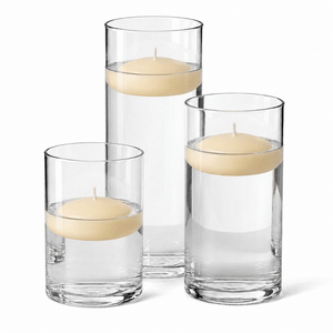 7 of 14: Cylinder Vase Centerpiece & Richland 3" Floating Candles Set of 18
