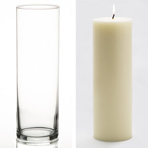 15 of 15: Richland Pillar Candle 9" & Eastland Cylinder Holder 10.5 inch Set of 12 (Choose your Colo
