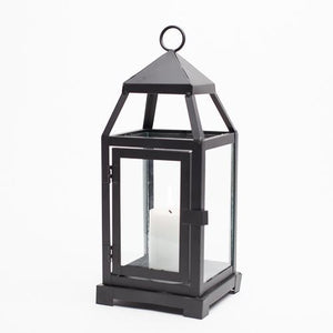 6 of 8: richland black contemporary metal lantern with clear glasses small