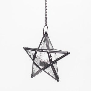 1 of 3: richland hanging star metal tealight lantern with clear embossed glass