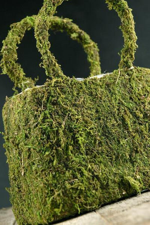 1 of 3: Natural Preserved Moss Covered Purse Planter 8-3/4in