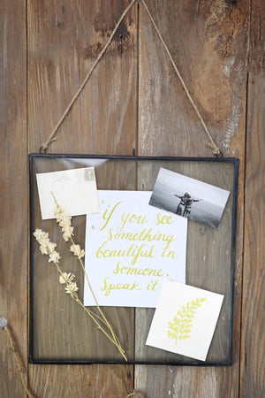 1 of 2: hanging metal double glass frame 14 x 14 75