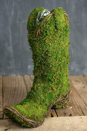 2 of 2: moss covered cowboy boot topiary pot 13in