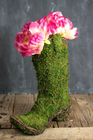 1 of 2: Moss Covered Cowboy Boot Topiary Pot 13in