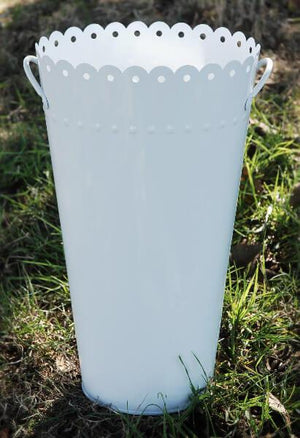 1 of 2: 18" Scalloped WHITE ENAMEL Oval Flower Market Bucket with handles
