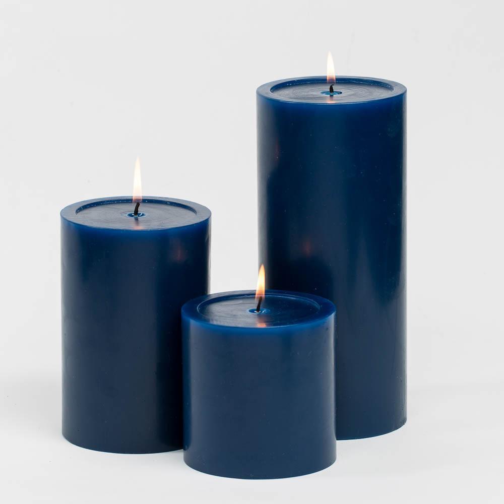 Richland Pillar Candles 4 x4", 4"x6" & 4"x9 Navy Blue Set of 3