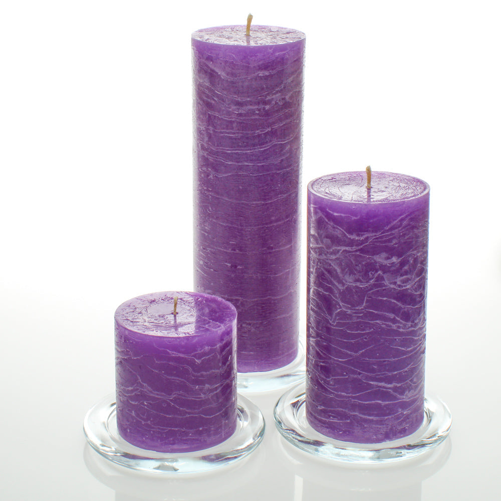 Richland Rustic Pillar Candle 3"x3", 3"x6" & 3"x9" Lavender Set of 36