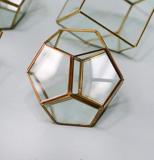 Hira Glass & Brass Dodecahedron Terrarium 4.625"
