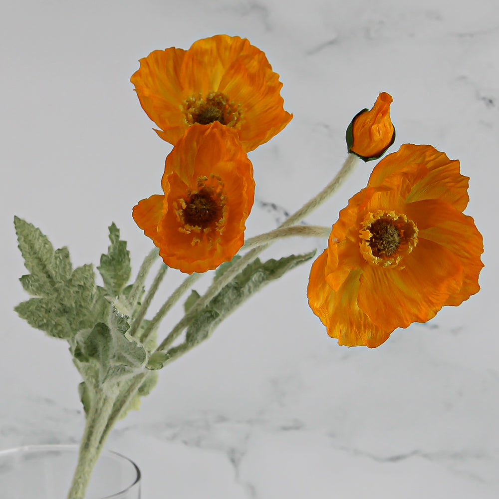 12 Orange Poppy Flowers Silk Flowers| 
