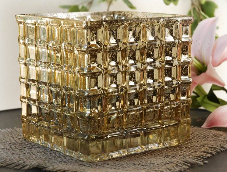 Gold Mercury Glass Cube Vase 6in - view 3