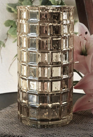 Gold Mercury Mosaic Cylinder 10" - Vase & Candle Holder