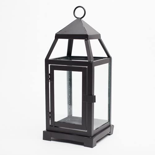 Richland Black Contemporary Metal Lantern with Clear Glasses - Small| 