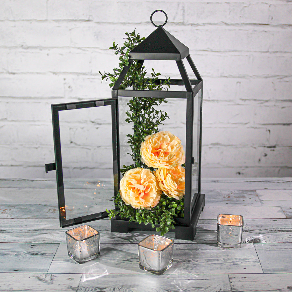 richland black contemporary metal lantern with clear glasses large - view 3