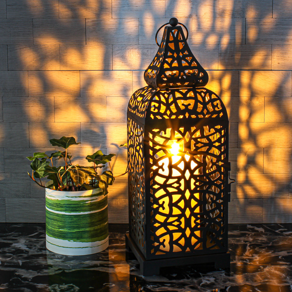 Richland Black Moroccan Temple Metal Lantern - Candles4Less