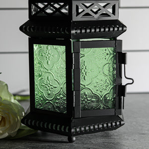 Richland Hanging Moroccan Metal Lantern with Green Embossed Glass