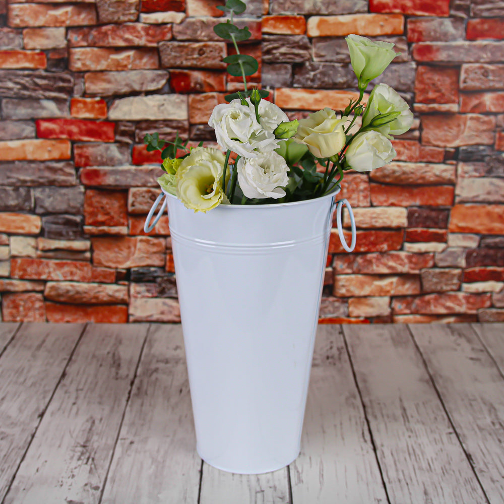 11" White Flower Market Buckets with handles