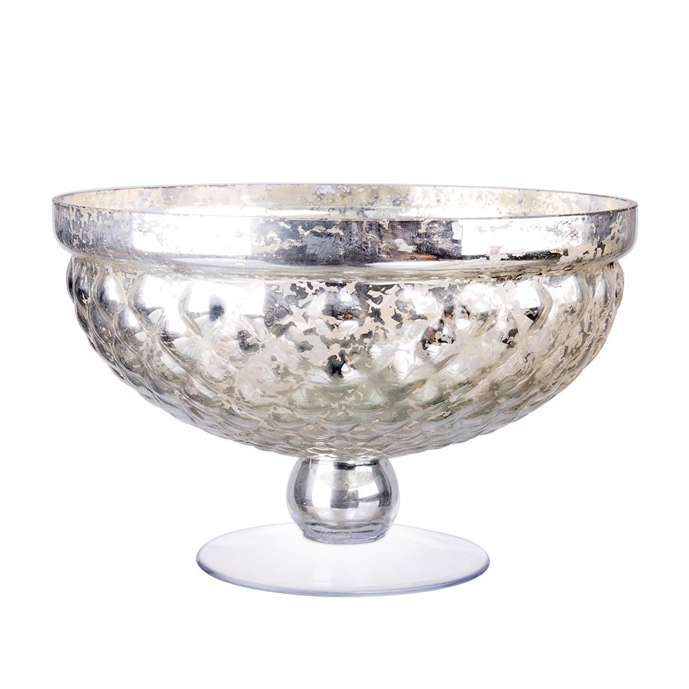 Glass Pedestal Bowl 12" x 7.5" Silver Mercury