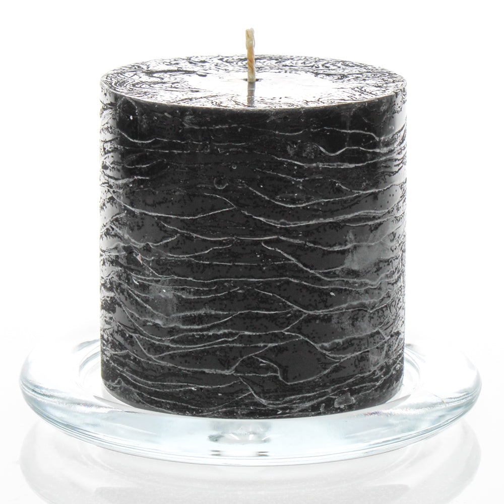 Richland Rustic Pillar Candle 3"x 3" Black Set of 24| 6707_24