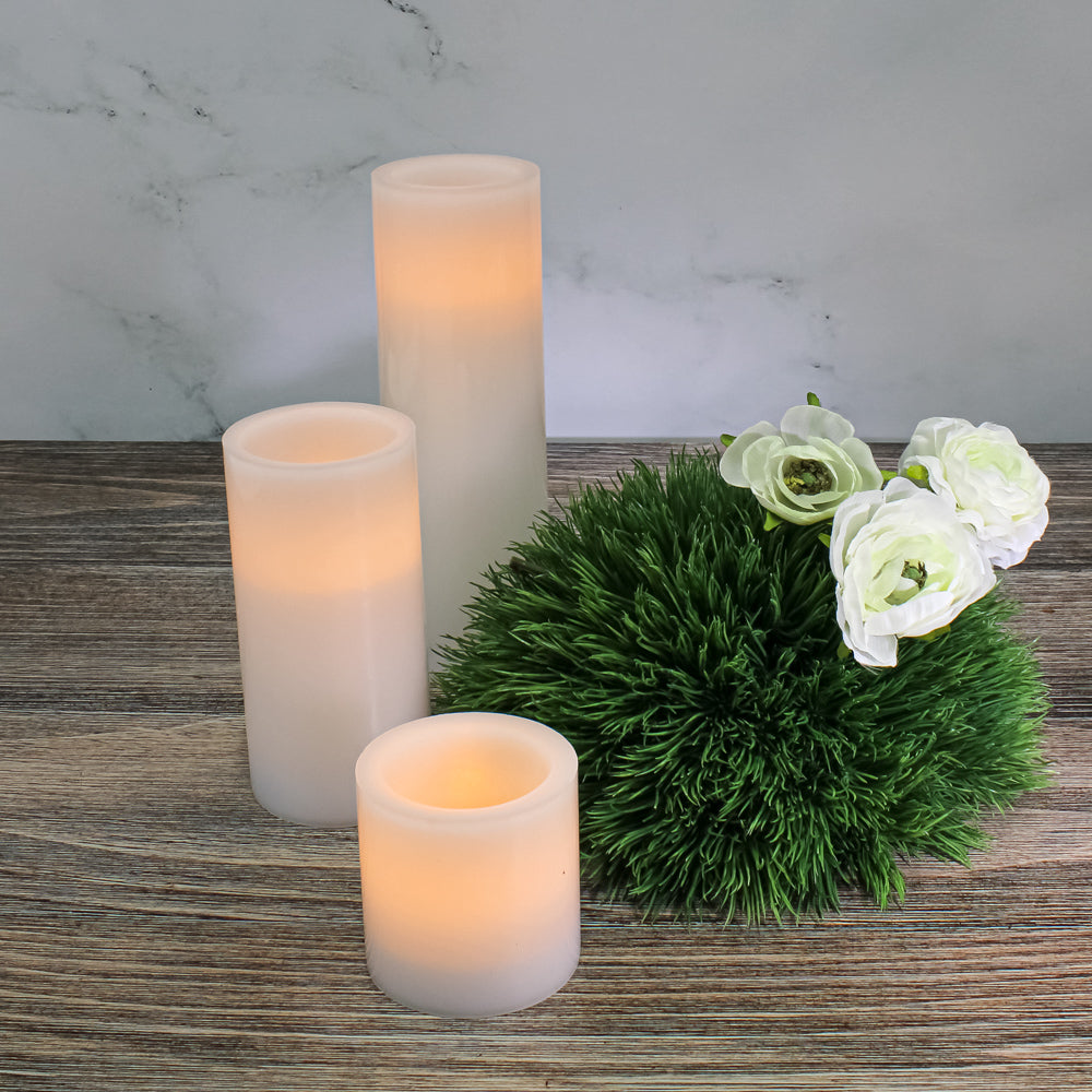 Richland Flameless LED Pillar Candles 3"x3", 3"x6" & 3"x9" White Set of 3| 