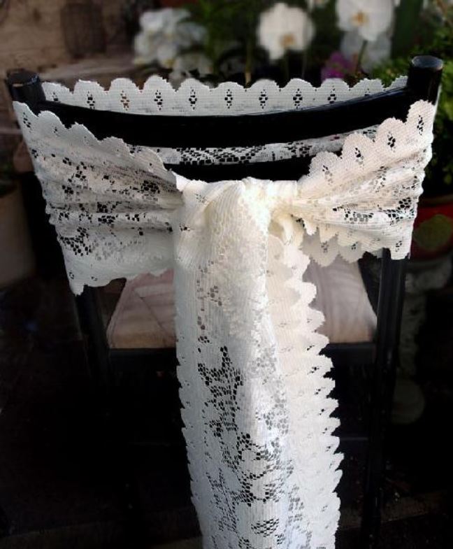 Floral Lace Table Runner & Chair Sash Ivory 13" x 76"