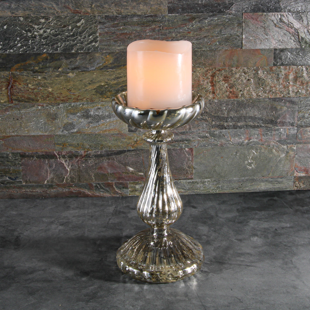 Richland 8.5" Ribbed Unique Mercury Glass Pillar Candle Holder - view 2