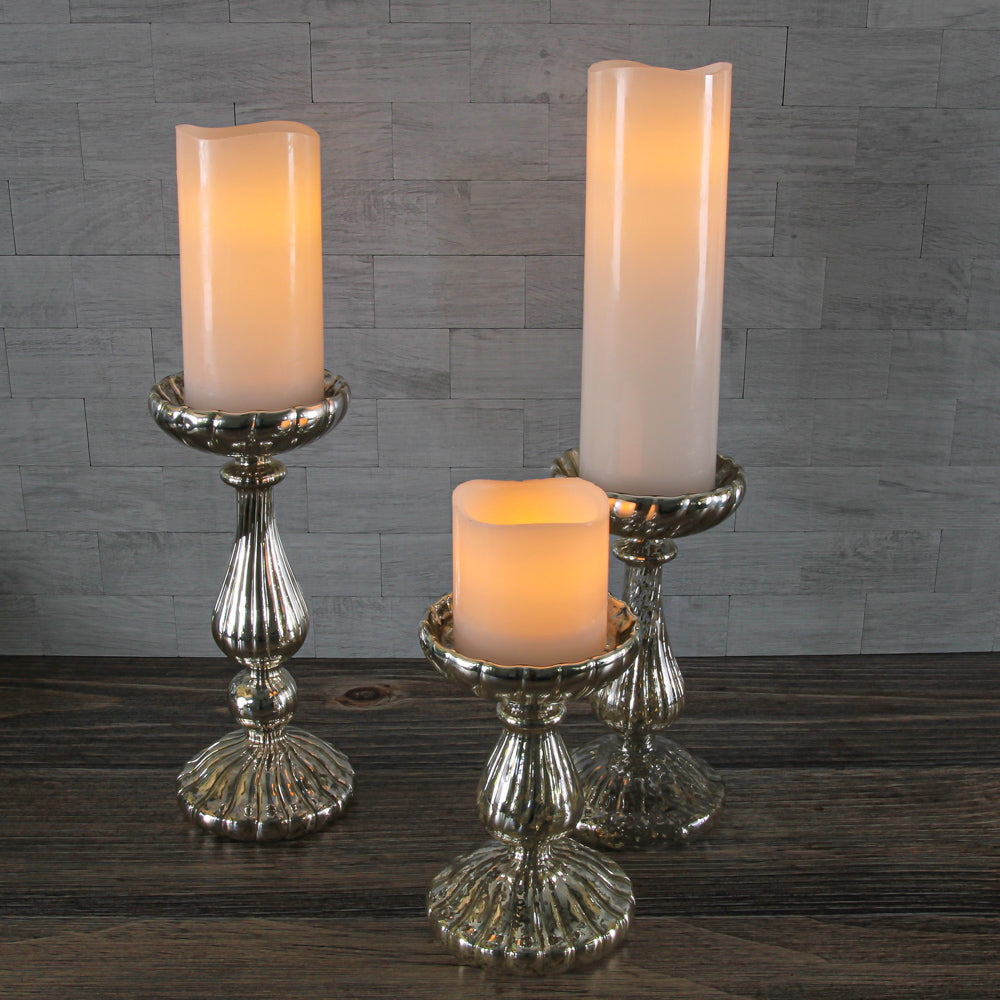 Richland Flameless LED Wavy Top Pillar Candles 3"x3", 3"x6" & 3"x9" White Set of 3 - view 3