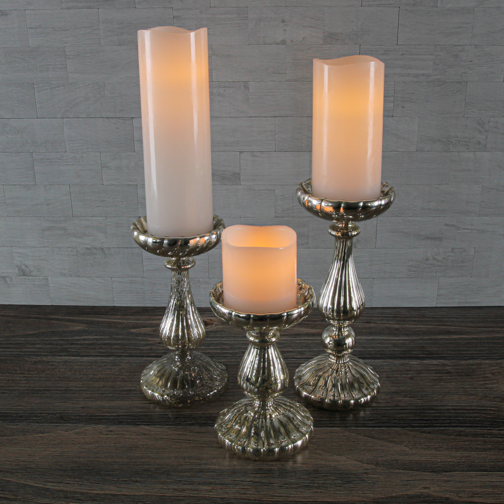 Richland Ribbed Unique Mercury Glass Pillar Candle Holder Set of 3 - view 3