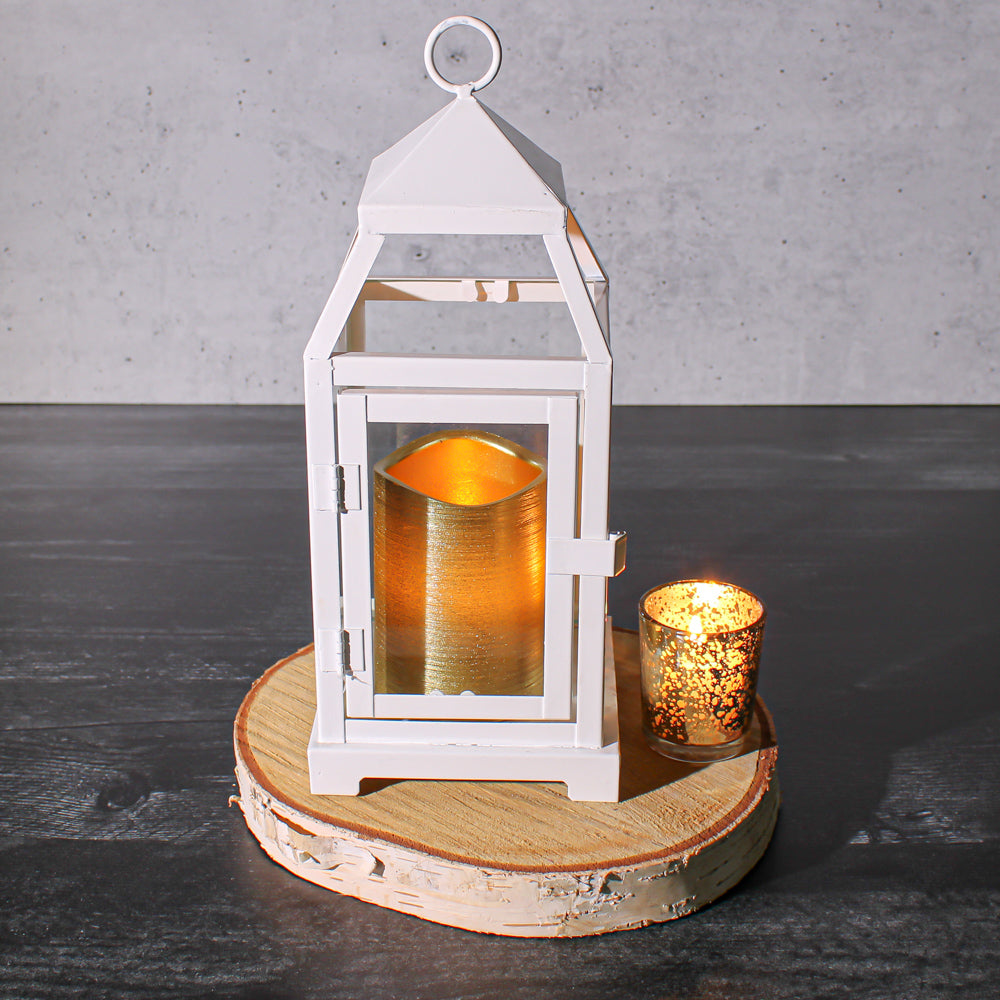 Richland White Contemporary Metal Lantern with Clear Glasses - Small - view 4