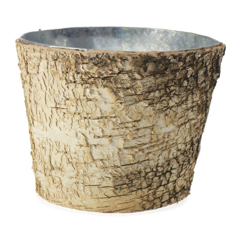 Natural Birch Bark Covered Zinc Planter Pot Vase 7" x 6"| 