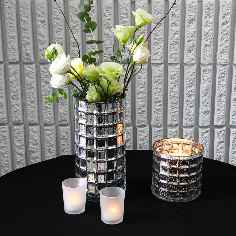 Silver Mercury Glass Cylinder 10" - Vase & Candle Holder| 8726025...
