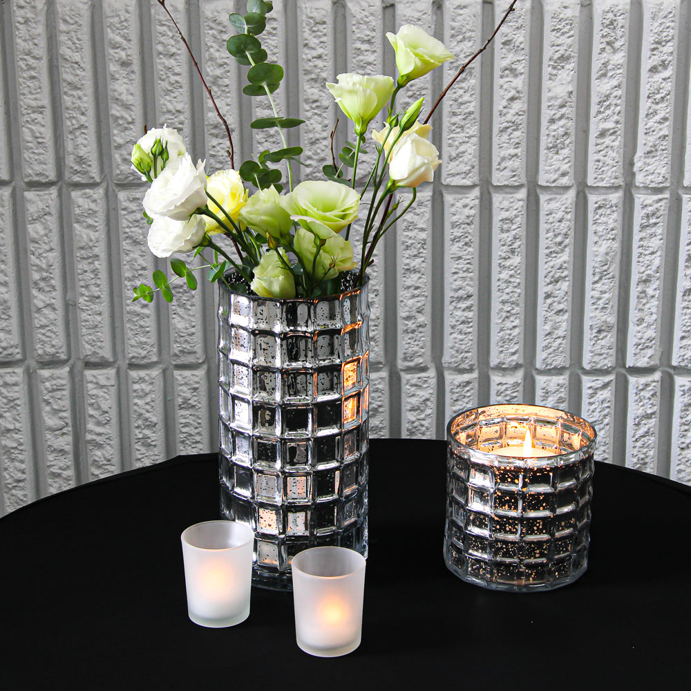 Silver Mercury Glass Cylinder 10" - Vase & Candle Holder