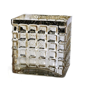 Gold Mercury Mosaic Glass Cube 4.75" - Square Vase & Candle Holder