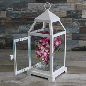 Richland White Contemporary Metal Lantern with Clear Glass - Small