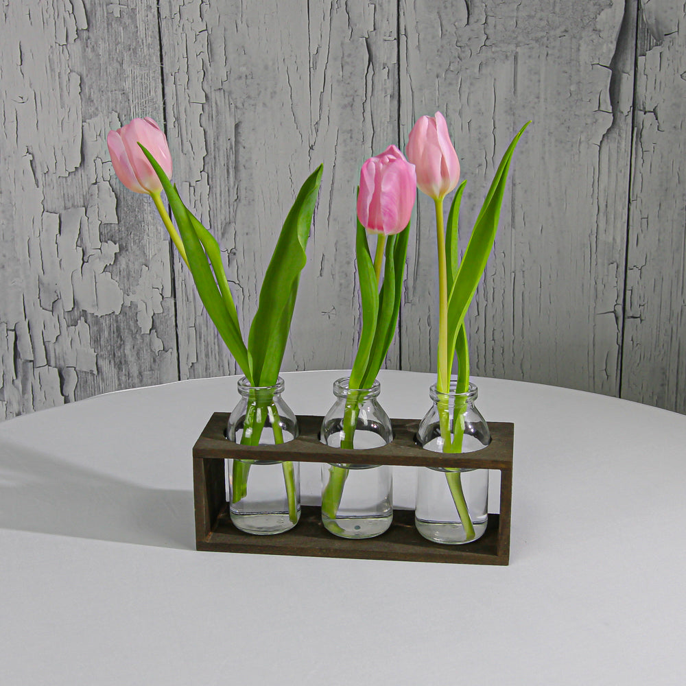 Richland Vintage Milk Bottle Vases With Wooden Stand| 9633_01