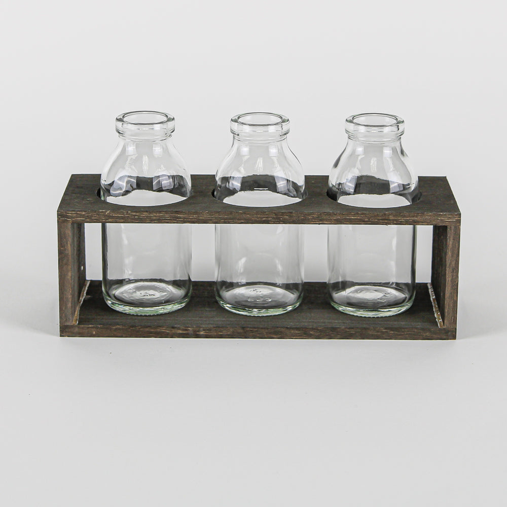 Richland Vintage Milk Bottle Vases With Wooden Stand| 9633_01