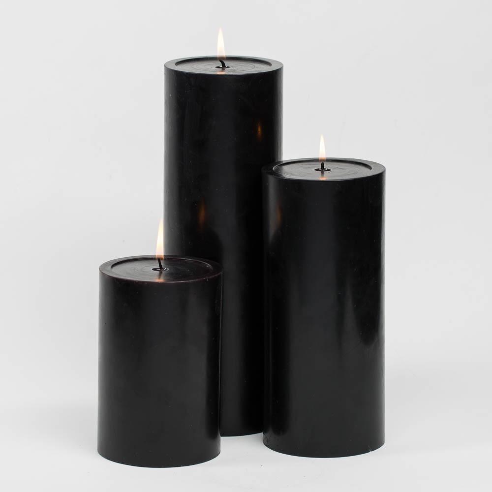 Richland Pillar Candles 4"x6", 4"x9" & 4"x12" Black Set of 3| PillarS...