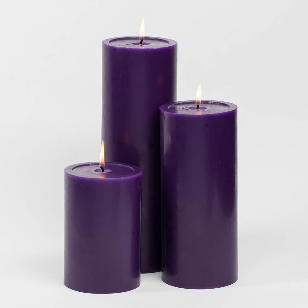 Richland Pillar Candles 4"x6", 4"x9" & 4"x12" Purple Set of 3| PillarS...