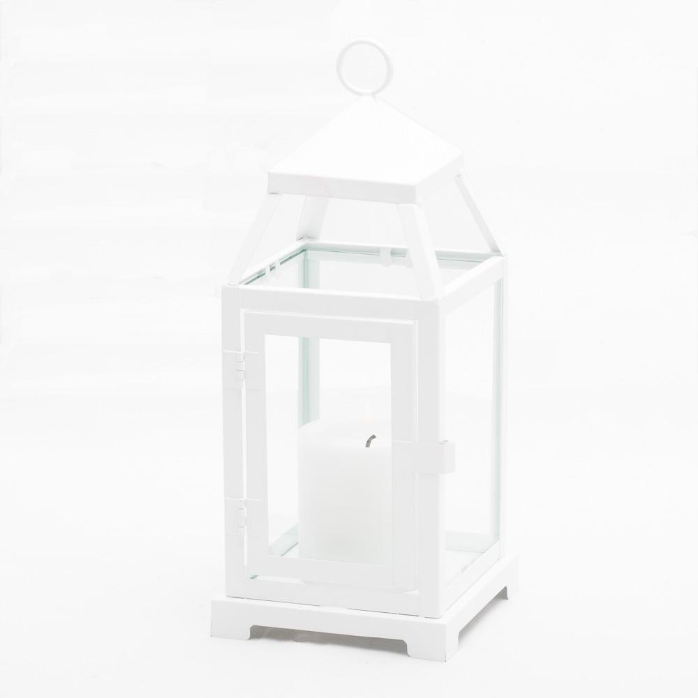 richland white contemporary metal lantern with clear glasses small - view 6