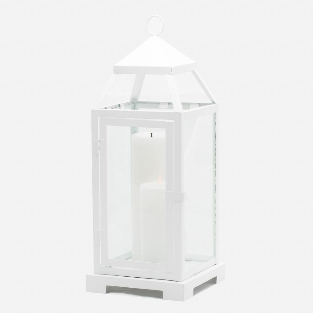 richland white contemporary metal lantern with clear glasses large - view 4