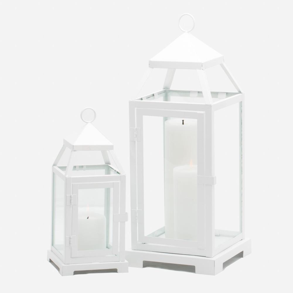 Richland White Contemporary Metal Lantern with Clear Glasses - Large - view 5